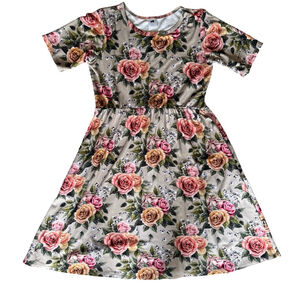 Little & Lively Vintage Inspired Floral Kids Dress in Pink and Green Size 13-14